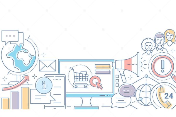 数字营销主题线条艺术风格矢量插画大洋岛精选 Digital marketing – line design style illustration