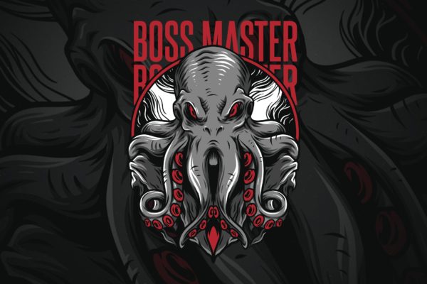 章鱼老大潮牌T恤印花图案大洋岛精选设计素材 Boss Master