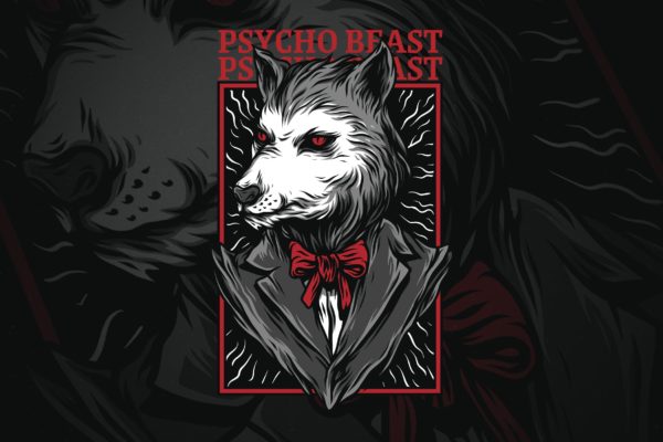 精神病野兽潮牌T恤印花图案大洋岛精选设计素材 Psycho Beast