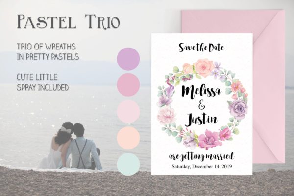 柔和色调水彩花环剪贴画大洋岛精选PNG素材 Three Watercolor Wreaths in Pastel Shades