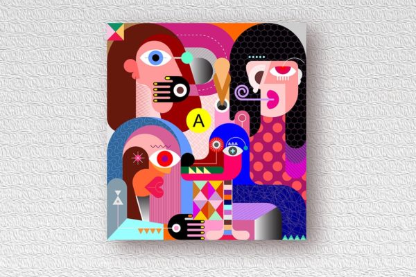 妇女与宠物抽象矢量插画大洋岛精选素材 Three Women And A Dog vector illustration