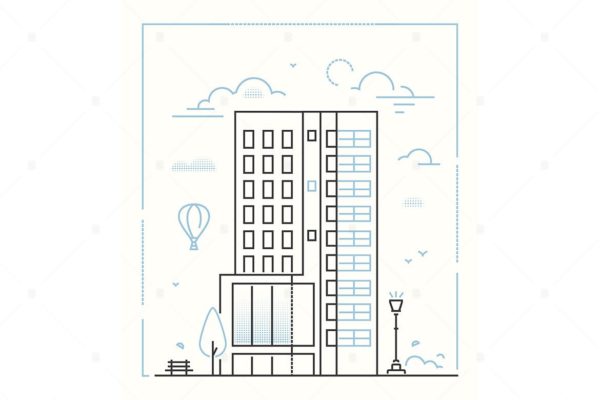 现代建筑线性设计风格矢量插画大洋岛精选v2 Modern building – line design style illustration