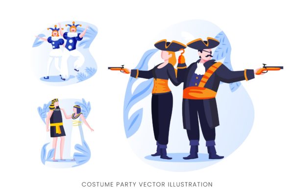 服装Cosplay派对人物形象矢量手绘大洋岛精选设计素材 Costume Party Vector Character Set