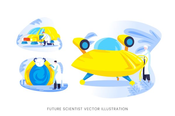 未来科学家人物形象矢量手绘素材 Future Scientist Vector Character Set
