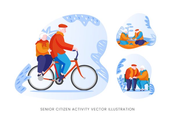 老年人生活人物形象矢量手绘大洋岛精选设计素材 Senior Citizen Vector Character Set