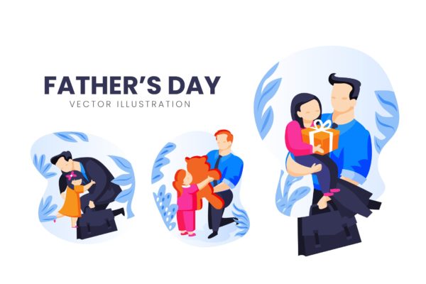 父亲节主题人物形象大洋岛精选手绘插画矢量素材 Fathers Day Vector Character Set