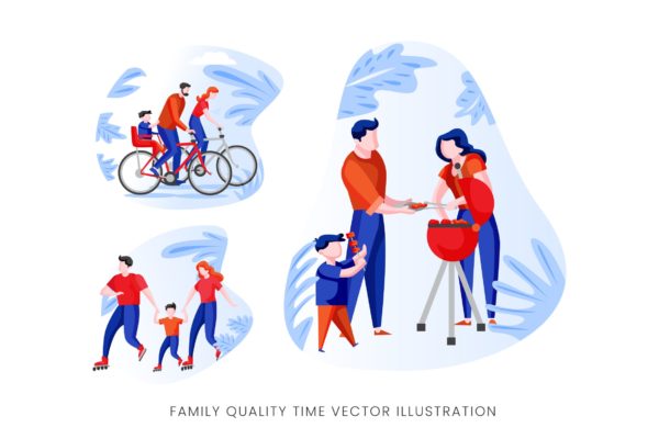 亲子活动时光矢量手绘大洋岛精选设计素材 Family Quality Time Vector Character Set
