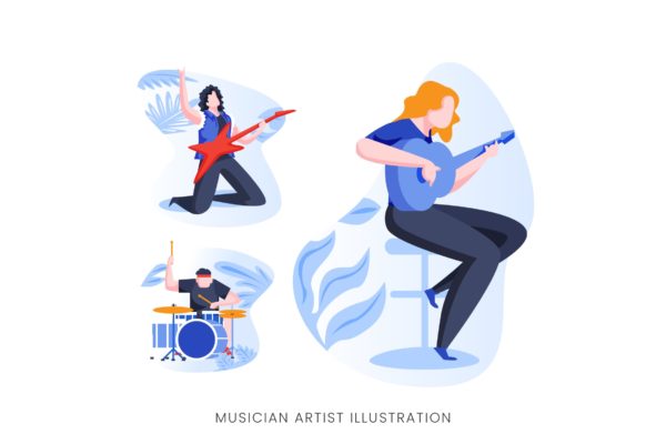 音乐家艺术家人物形象矢量手绘大洋岛精选设计素材 Musician Artist Vector Character Set