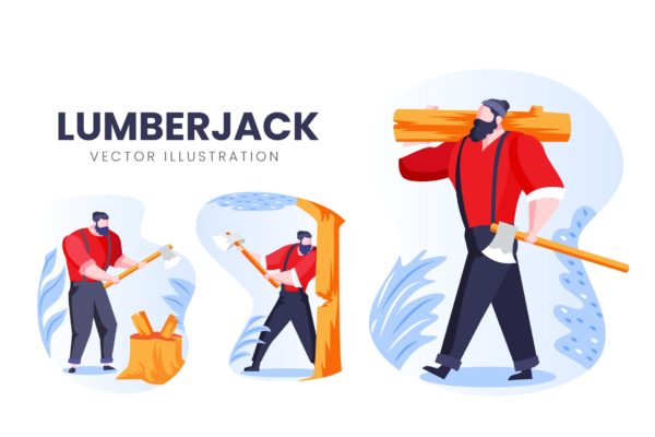 伐木工人物形象大洋岛精选手绘插画矢量素材 Lumberjack Vector Character Set