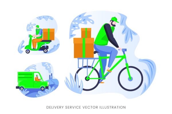 快递员送货员人物形象大洋岛精选手绘插画矢量素材 Delivery Services Vector Character Set
