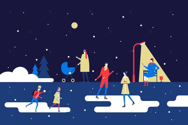 冬日公园场景扁平设计风格矢量插画大洋岛精选 Winter park – flat design style illustration缩略图 冬日公园场景扁平设计风格矢量插画大洋岛精选 Winter park – flat design style illustration