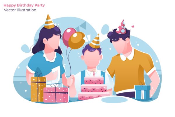 生日庆祝场景矢量插画大洋岛精选素材 Happy Birthday – Vector Illustration
