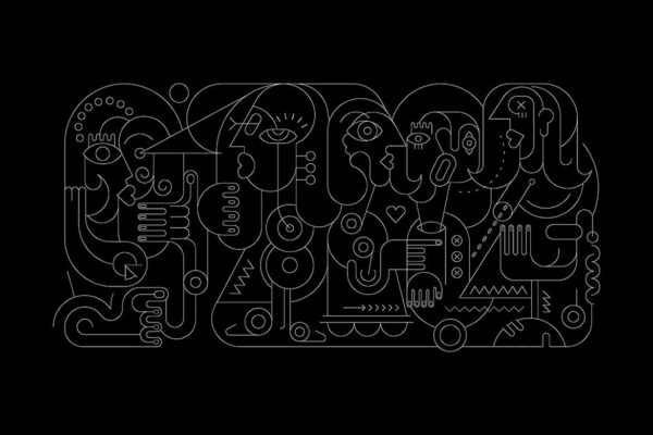 线条艺术矢量肖像图形大洋岛精选设计素材 Portrait of Five Persons line art vector