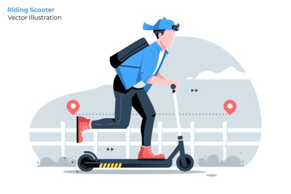 骑踏板车场景矢量插画大洋岛精选素材 Riding Scooter – Vector Illustration