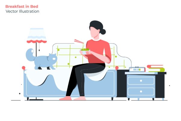 家庭早餐主题矢量插画大洋岛精选素材 Breakfast in Bed – Vector Illustration