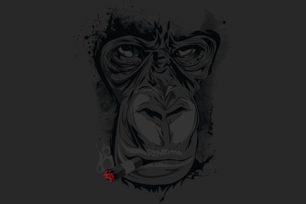 抽烟的猴子矢量手绘印花图案素材 Munky Giga