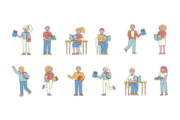 学生人物形象线条艺术矢量插画大洋岛精选素材 Students Lineart People Character Collection