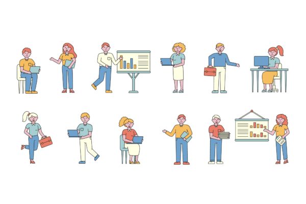 商务人士人物形象线条艺术矢量插画大洋岛精选素材 Business Lineart People Character Collection