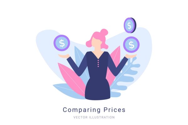 价格比较概念矢量插画大洋岛精选素材 Comparing Prices Vector Illustration