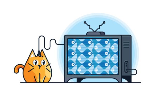 可爱电子宠物猫卡通形象矢量插画大洋岛精选素材 What’s on the cats mind?