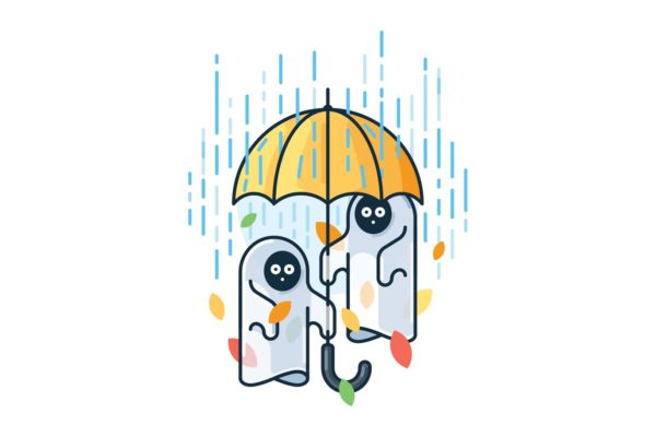 雨中的鬼魂简约线条大洋岛精选手绘插画矢量素材 Ghosts in the rain