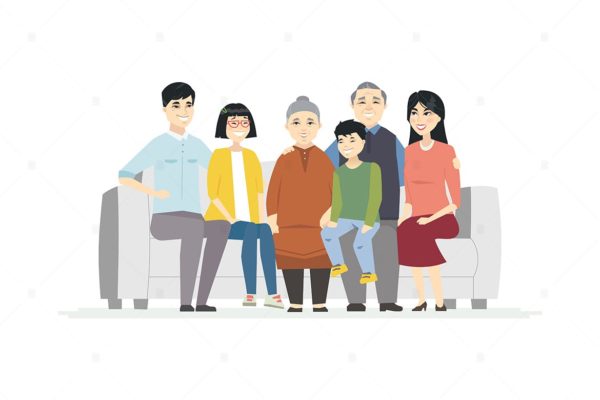快乐中国家庭卡通人物形象矢量大洋岛精选设计素材 Happy Chinese family – cartoon people characters