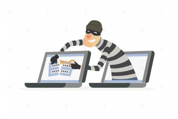 黑客窃取密码-彩色矢量插画大洋岛精选素材 Hacker stealing password – colorful illustration