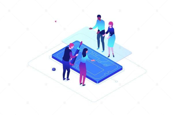 手机维修服务场景等距矢量插画大洋岛精选 Mobile repair service – isometric illustration