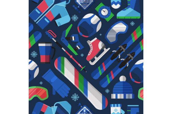 冬日运动&游戏主题等距矢量插画大洋岛精选素材 Winter Sports and Games Pattern