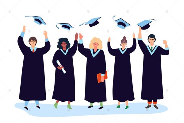 毕业主题扁平设计风格概念插画 Graduation concept – flat design illustration