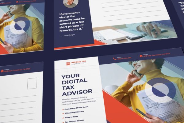 所得税业务宣传明信片PSD设计模板 Income Tax Postcard PSD Template