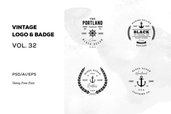 欧美复古设计风格品牌大洋岛精选LOGO商标模板v32 Vintage Logo & Badge Vol. 32