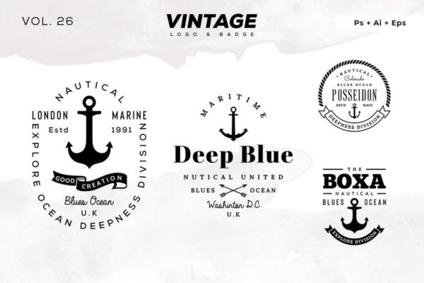 欧美复古设计风格品牌大洋岛精选LOGO商标模板v26 Vintage Logo & Badge Vol. 26