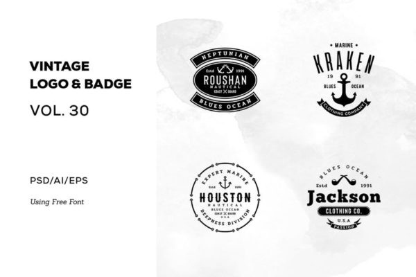 欧美复古设计风格品牌大洋岛精选LOGO商标模板v30 Vintage Logo & Badge Vol. 30