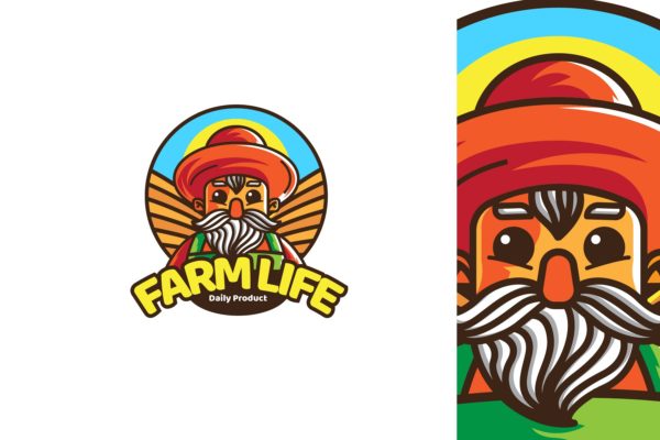 农民伯伯卡通形象农产品品牌Logo设计大洋岛精选模板 FARM LIFE – Mascot & Esport Logo
