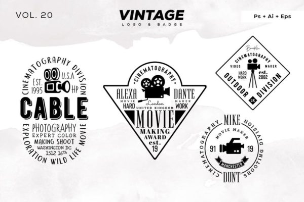 欧美复古设计风格品牌大洋岛精选LOGO商标模板v20 Vintage Logo & Badge Vol. 20