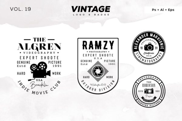 欧美复古设计风格品牌大洋岛精选LOGO商标模板v19 Vintage Logo & Badge Vol. 19