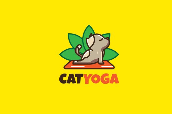 瑜伽猫咪卡通形象瑜伽品牌Logo设计大洋岛精选模板 CAT YOGA – Mascot & Esport Logo