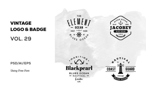 欧美复古设计风格品牌大洋岛精选LOGO商标模板v29 Vintage Logo & Badge Vol. 29