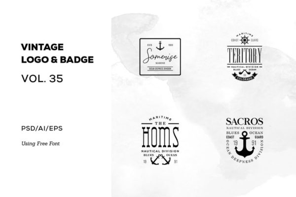欧美复古设计风格品牌大洋岛精选LOGO商标模板v35 Vintage Logo & Badge Vol. 35