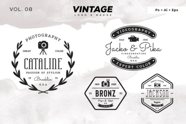 欧美复古设计风格品牌大洋岛精选LOGO商标模板v8 Vintage Logo & Badge Vol. 8