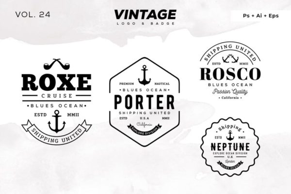 欧美复古设计风格品牌大洋岛精选LOGO商标模板v24 Vintage Logo & Badge Vol. 24