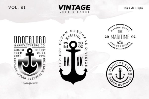 欧美复古设计风格品牌大洋岛精选LOGO商标模板v21 Vintage Logo & Badge Vol. 21