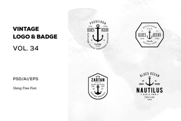 欧美复古设计风格品牌大洋岛精选LOGO商标模板v34 Vintage Logo & Badge Vol. 34