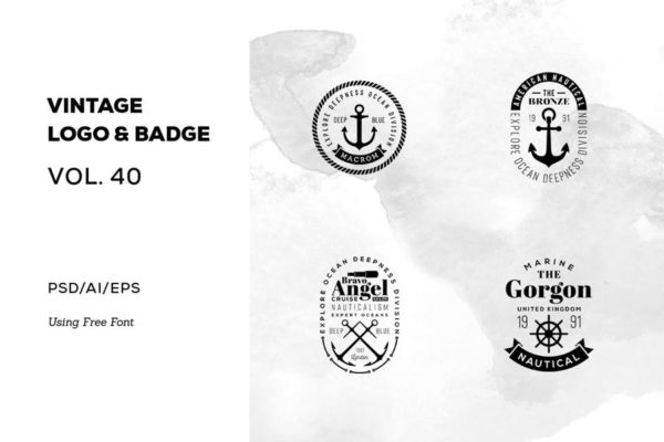 欧美复古设计风格品牌大洋岛精选LOGO商标模板v40 Vintage Logo & Badge Vol. 40