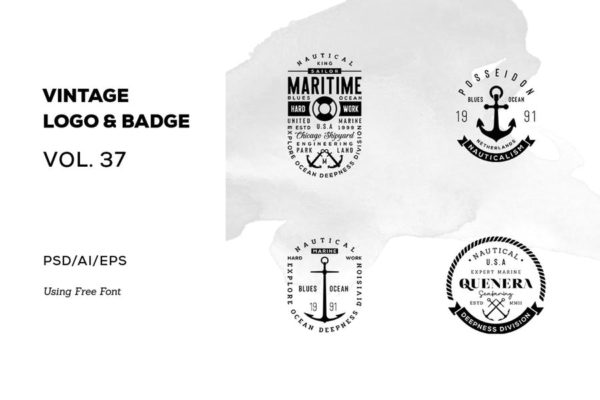 欧美复古设计风格品牌大洋岛精选LOGO商标模板v37 Vintage Logo & Badge Vol. 37