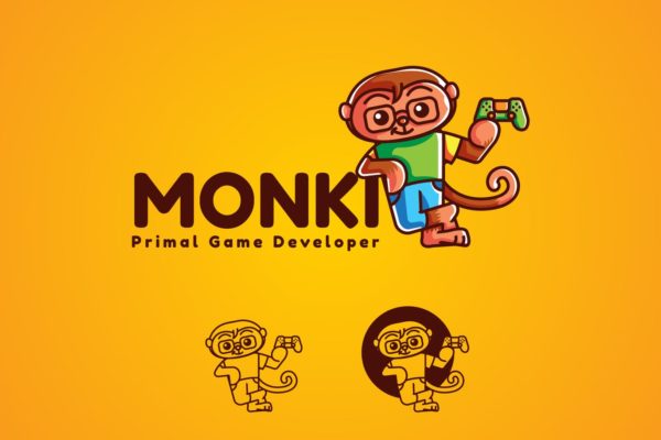 玩具猴卡通形象IT开发服务商Logo设计大洋岛精选模板 Monki Gaming Mascot Logo