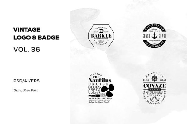 欧美复古设计风格品牌大洋岛精选LOGO商标模板v36 Vintage Logo & Badge Vol. 36