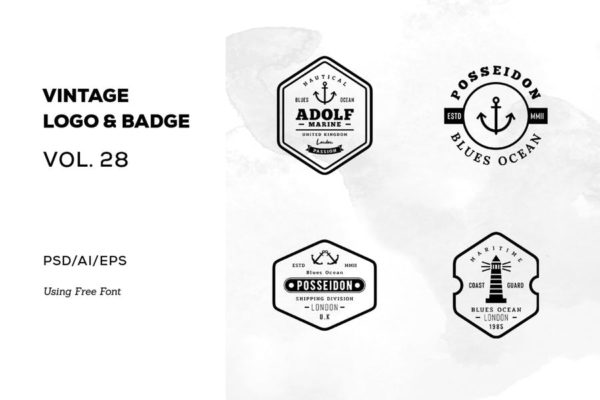 欧美复古设计风格品牌大洋岛精选LOGO商标模板v28 Vintage Logo & Badge Vol. 28