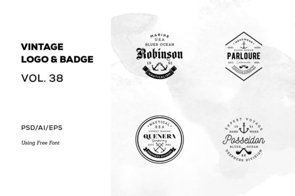 欧美复古设计风格品牌大洋岛精选LOGO商标模板v38 Vintage Logo & Badge Vol. 38